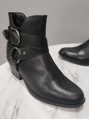 NEW 8.5 Frye and Co Black Bellame Stacked Block Heel Booties Western Buckle Goth