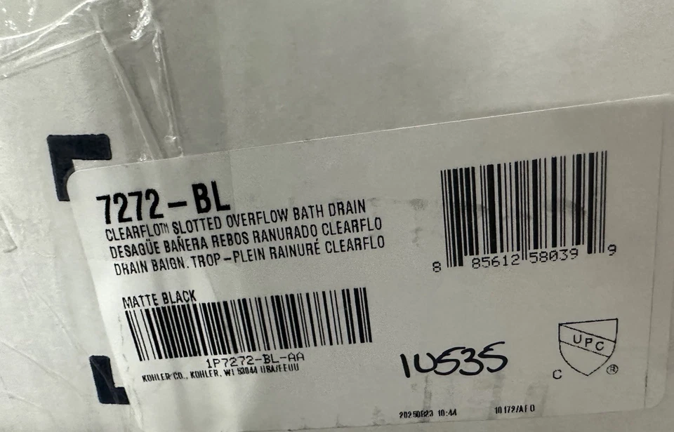 Drenaje de baño Kohler 7272-BL Clearflo ranurado desbordamiento negro mate Foto 3 de 4