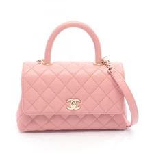 CHANEL Coco Handle Flap Matelasse Shoulder Handbag A92990 leather Pink GHW Used