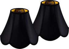 GO SO Black Bell Lamp Shades Set of 2 Petal Edge Braid Scalloped Lamp Shade...
