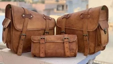 Real prestige Leather COMBO Motorcycle Saddle Bag Panniers Tool Pouch Side Bag