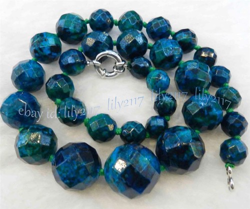 Huge 10-20mm Faceted Azurite Chrysocolla Round Gemstone Beads Necklace 18 in - Picture 5 of 6