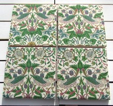 Image of Rare WILLIAM MORRIS - 'STRAWBERRY THIEF SPRING GREEN' Set of 4 Ceramic Coasters