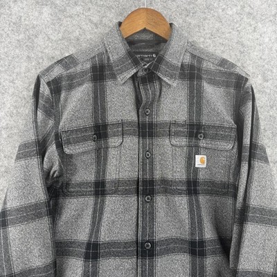 Carhartt Shirt Mens Small Gray Plaid Thick Flannel Button Up Long Sleeve Work