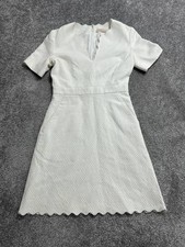 Tory Burch Bailey Mini Dress Women 6 Beige Textured Lined Back Zip Scalloped Hem