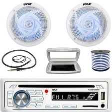 Pyle Single-DIN Bluetooth Marine CD Receiver, 2x 6.5" 240W Max Blue LED Speakers