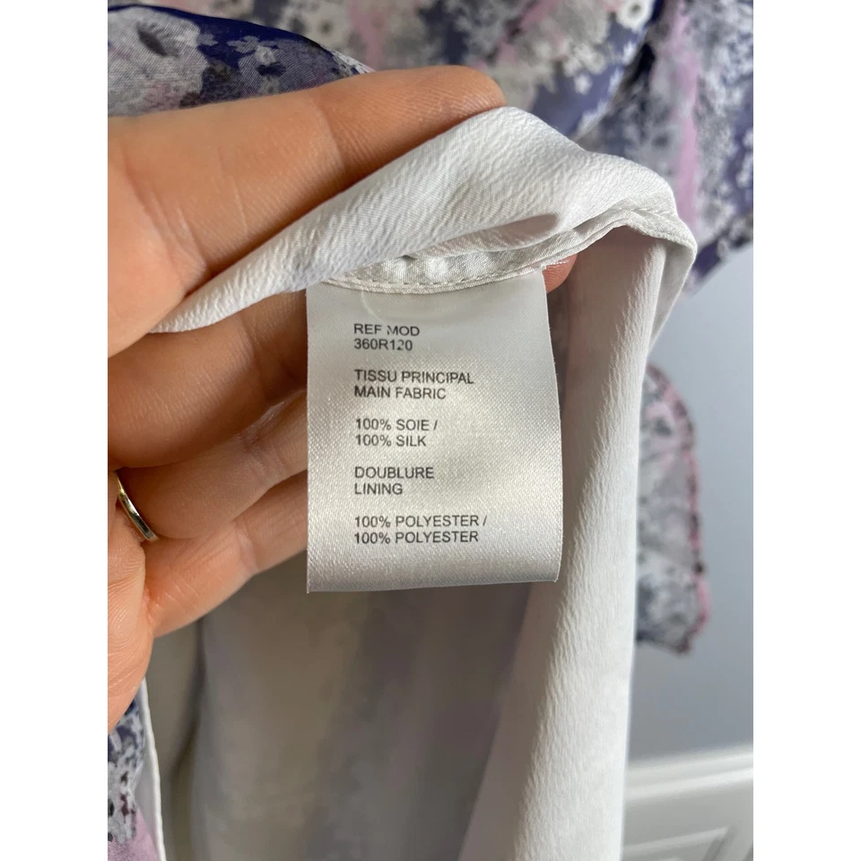 Carven 42 (US 10/12) 100% Silk Fit & Flare, Gray Floral, EUC, Minor Seam Tear - Image 4 of 4