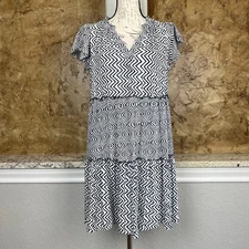 Anthropologie Penrose Dress Womens Small Tiered Geometric Flutter Sleeve V Neck