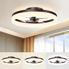 VOLISUN Low Profile Ceiling Fans with Lights and Remote, 19.7 INCH, Brown 
