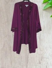 Catherines 16WP Petite Plus Size Plum Embellished Open Front Top