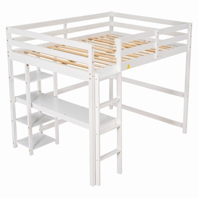 Twin / Full Size Loft Bed with Desk Storage Shelves Ladder for Kids Child Gifts