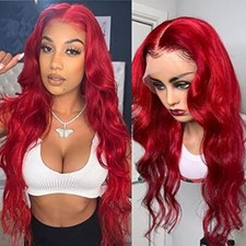 Burgundy Synthetic Lace Frontal Wig 28 Inch Body Wave Synthetic Wig for Women