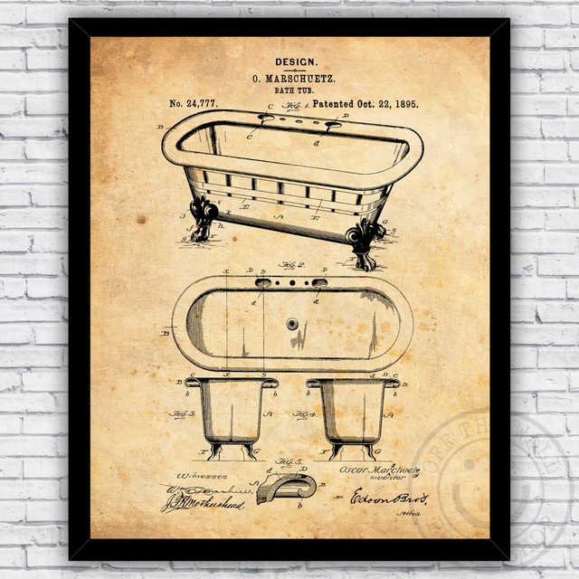 Bathtub Vintage Bath Patent Art Print Bathroom Decor Size and Frame