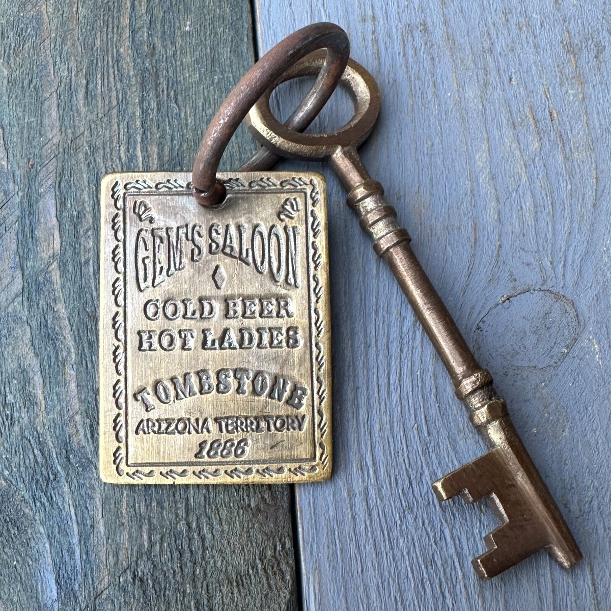 Gem's Saloon 1886 Tombstone Brothel Room Brass Tag & Key With
