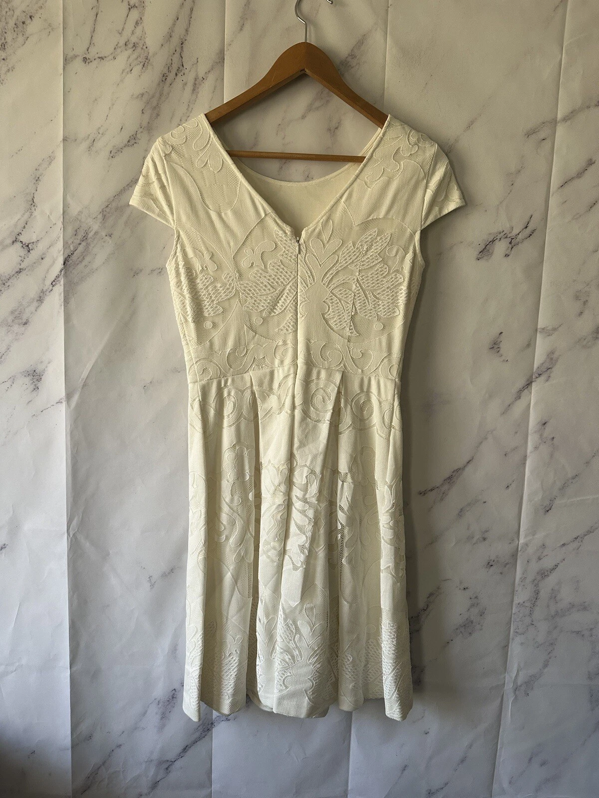 OFF WHITE CREMIEUX ABITO DONNA BIANCO PANNA CON DETTAGLI IN PIZZO FLOREALE TAGLIA 4