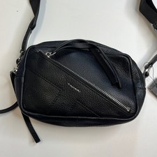 Tahari Solid Black Pebbled Leather “icon” Crossbody Bag W/ Nylon Strap, Nwt!!