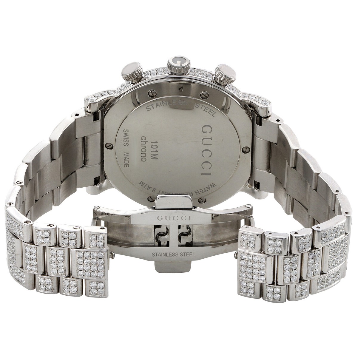 Mens Custom Diamond Gucci 101 G Watch Ya101339 White Dial 44mm