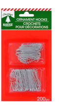 NEW 200 Christmas House Ornament Hooks Tree Hangers Metal Wire 2 Sizes  Silver