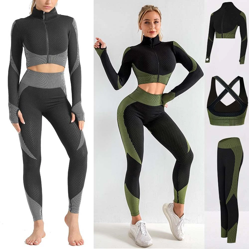 Women's 2 Piece Tracksuit Workout Outfits Seamless Crop Top Sports