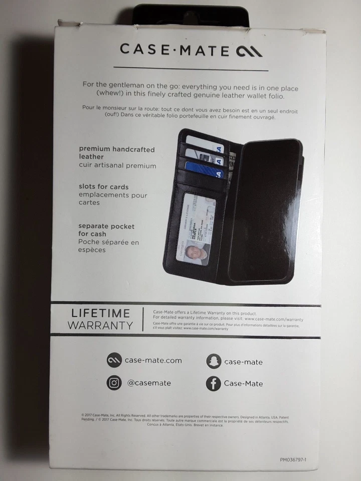 Funda tipo billetera de cuero negra tipo folio para tarjeta de crédito Case Mate para LG V30 negra Foto 4 de 4