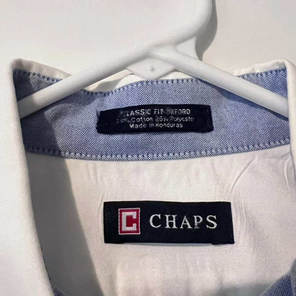 Camisa Ralph Lauren Chaps Para Hombre Talla 16–16.5 Blanca Sin Arrugas Calce Clásico Oxford Foto 3 de 4