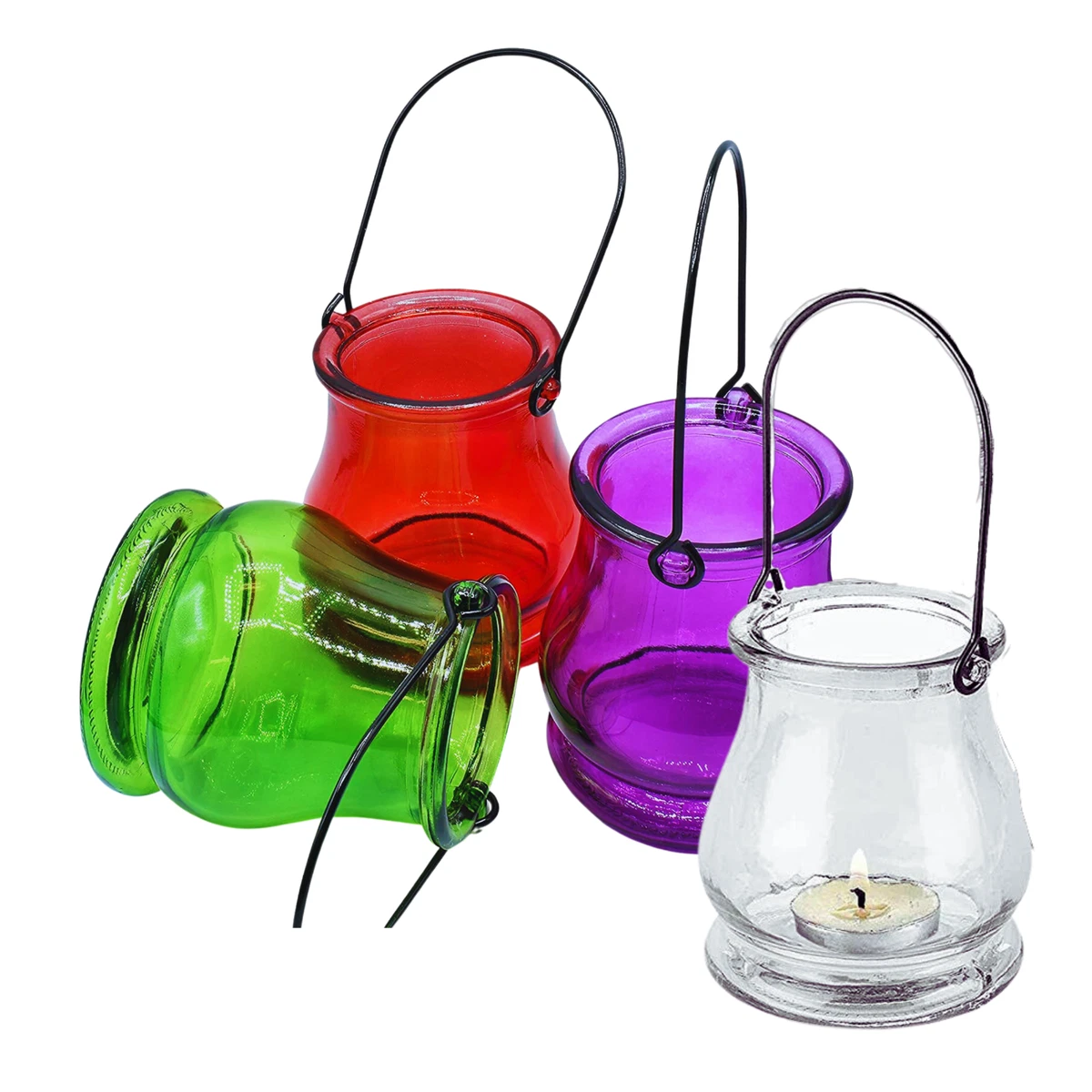 Hanging Lantern Tea Light Glass Candle Holder Garden Votive Jar