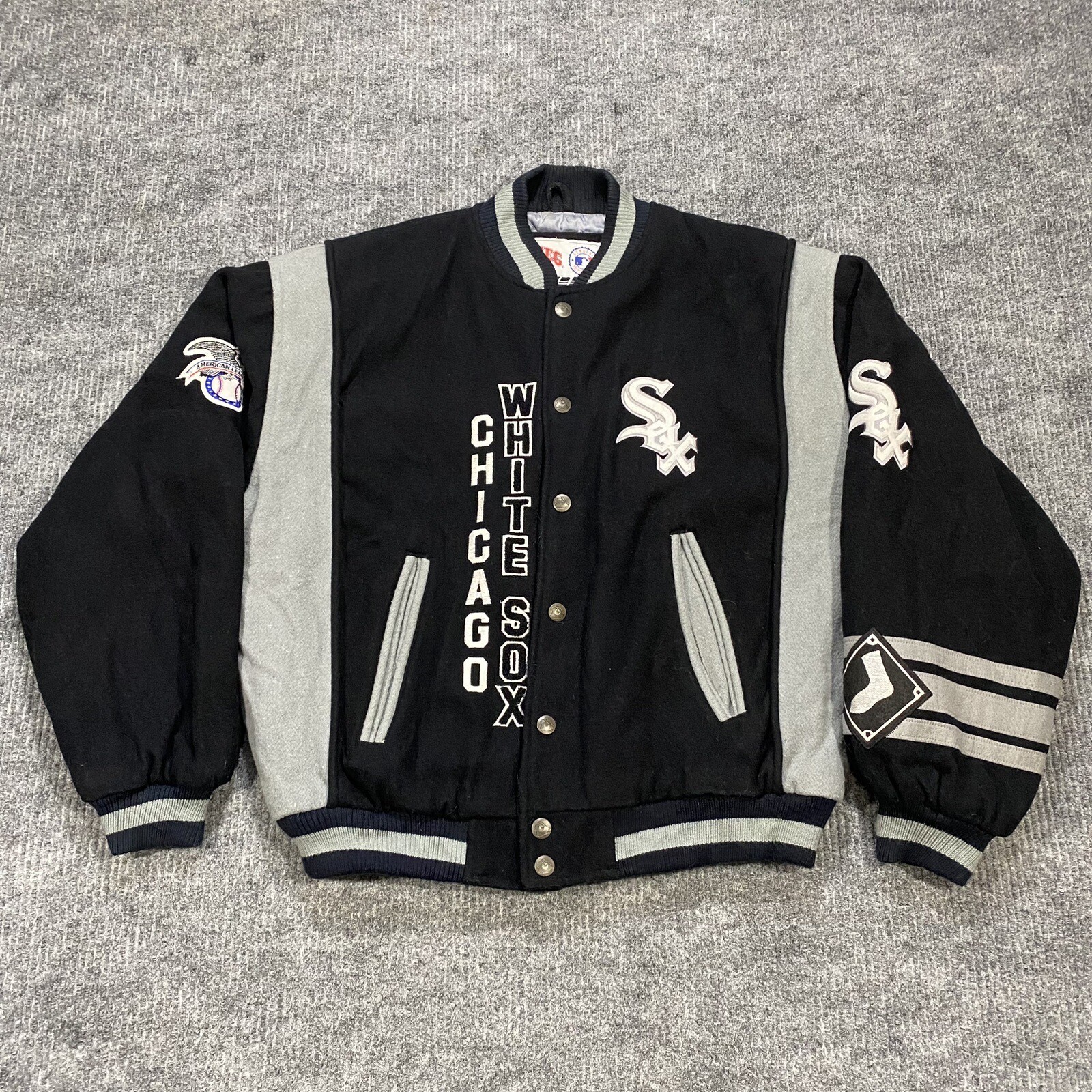 Vtg 80s 90s Chicago White Sox World Series Leather Wool Nutmeg Coat Jacket Sz L