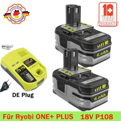 2x Für Original Ryobi Akku 18V 9Ah HP Lithium ONE+ Plus RB18L60 P108 / Ladegerät