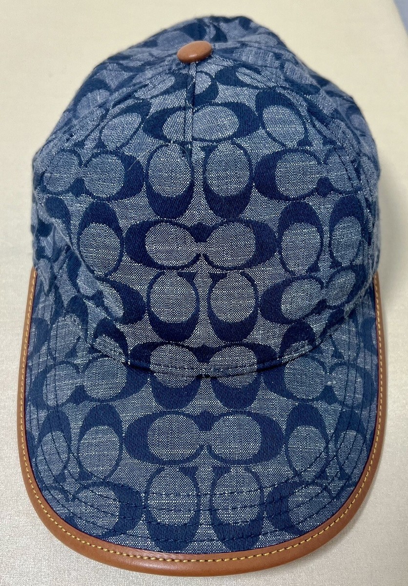 Coach Limited Edition Signature Denim Brown Leather Trim Cap