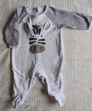 JoJo Maman Bebe white zebra soft cotton unisex baby 0-3m long sleeve sleepsuit 
