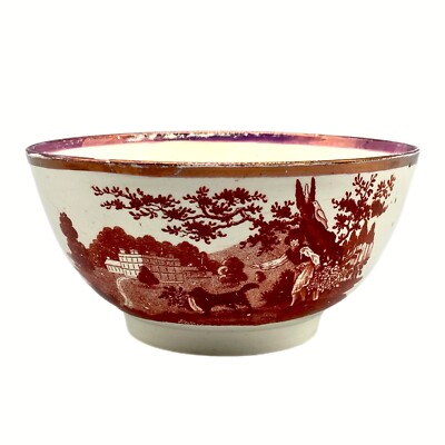 Antike englische Sahnegeschirr Schale, rosa glänzender Rand, um 1820-30