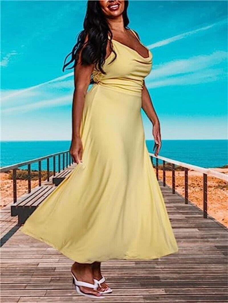 Lulah Drape Maxi Dress with Built-in Bra, Summer Suspender Sexy Backless  Dress | eBay