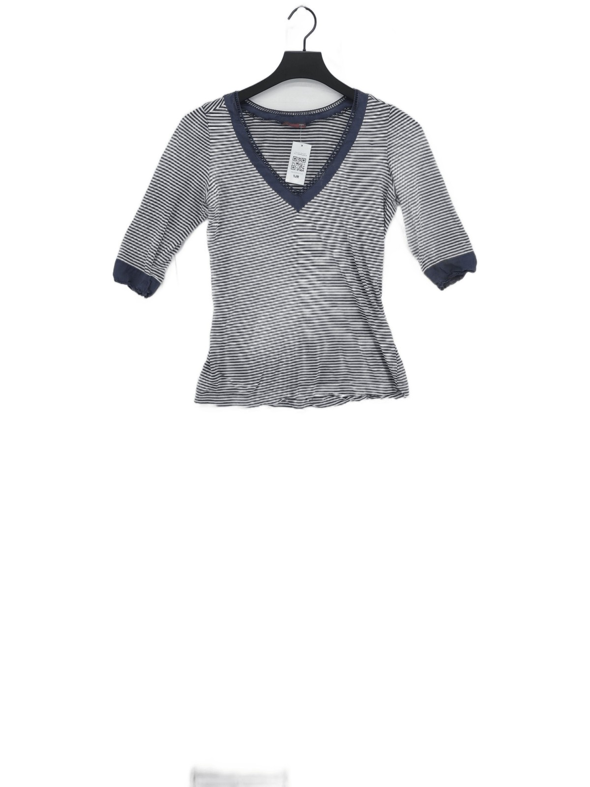 Top envolvente para mujer UK 8 azul a rayas viscosa con algodón manga corta cuello en V básico