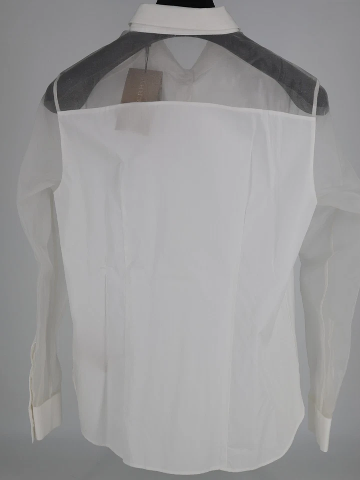 LEER Camisa Burberry Algodón Blanco con Yugo de Seda Transparente y Mangas US 6/M Foto 2 de 4