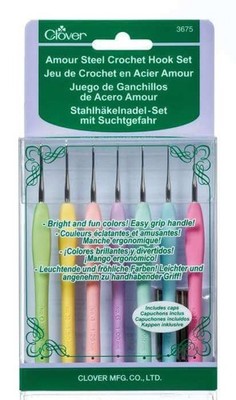 Clover Amour Stahl Häkelnadel Set - 7 Stahlhaken