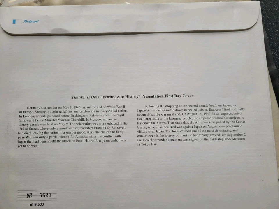 1995 - Seven Country FDC - SEGUNDA GUERRA MUNDIAL - ¡La guerra ha terminado! Gran cubierta conmemorativa Foto 2 de 4