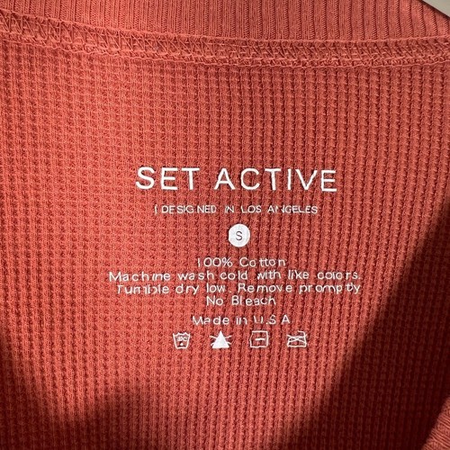 SET ACTIVE Easy Crop Waffle Knit Sweatshirt S Orange Long Sleeve Oversized - Picture 6 of 6