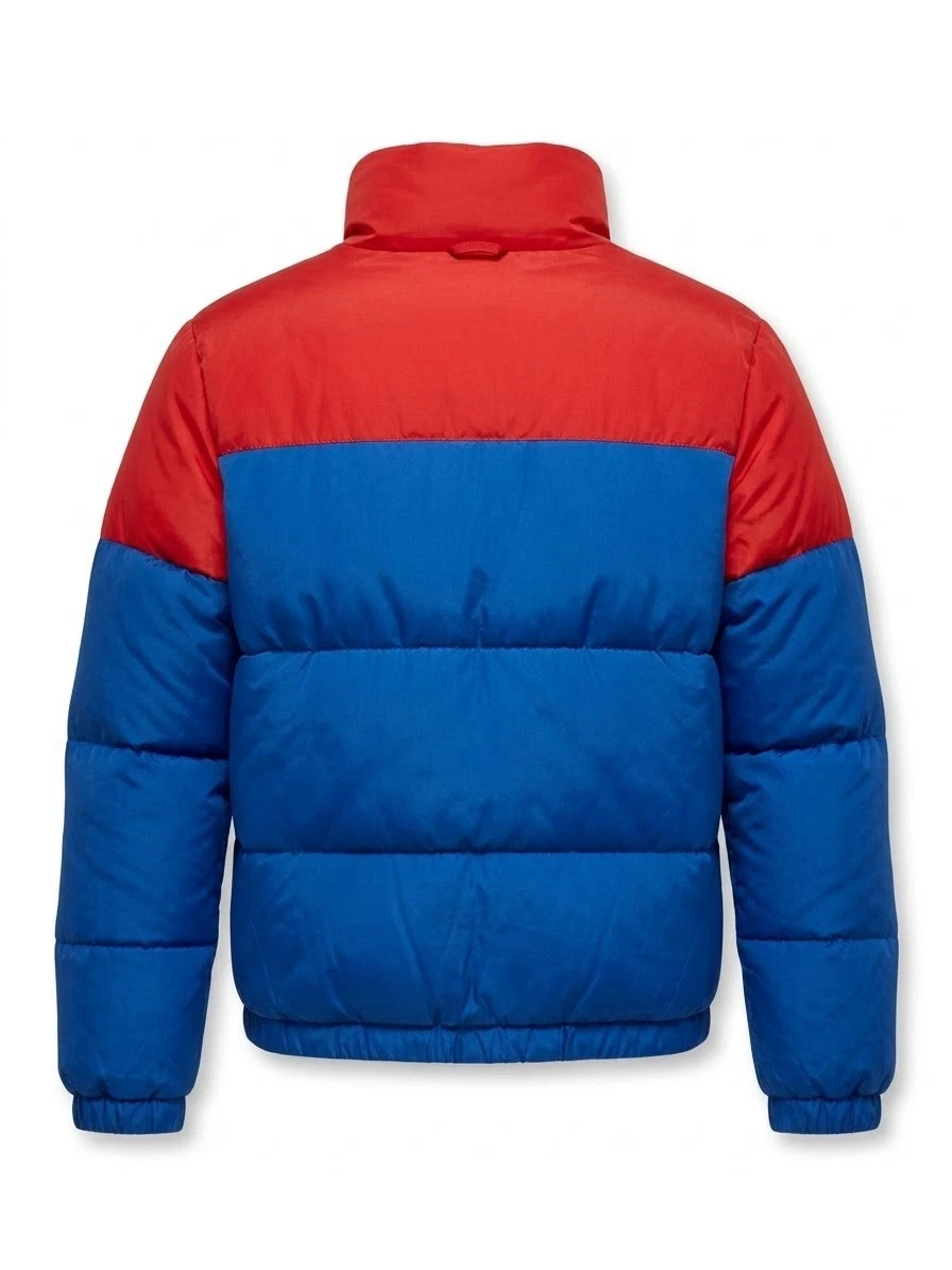 Forever 21 Mens Red/Blue Colorblock Puffer Jacket Stand-Up Collar Full Zip  image 2