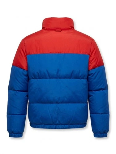 Forever 21 Mens Red/Blue Colorblock Puffer Jacket Stand-Up Collar Full Zip  image 2