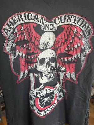 Women s Genuine Affliction American Customs Skull Biker T Size Medium Sheer Back
