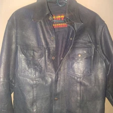 Hot Leathers Shirt/Jacket, Black Leather,  Biker Motorcycle Size Mens Large