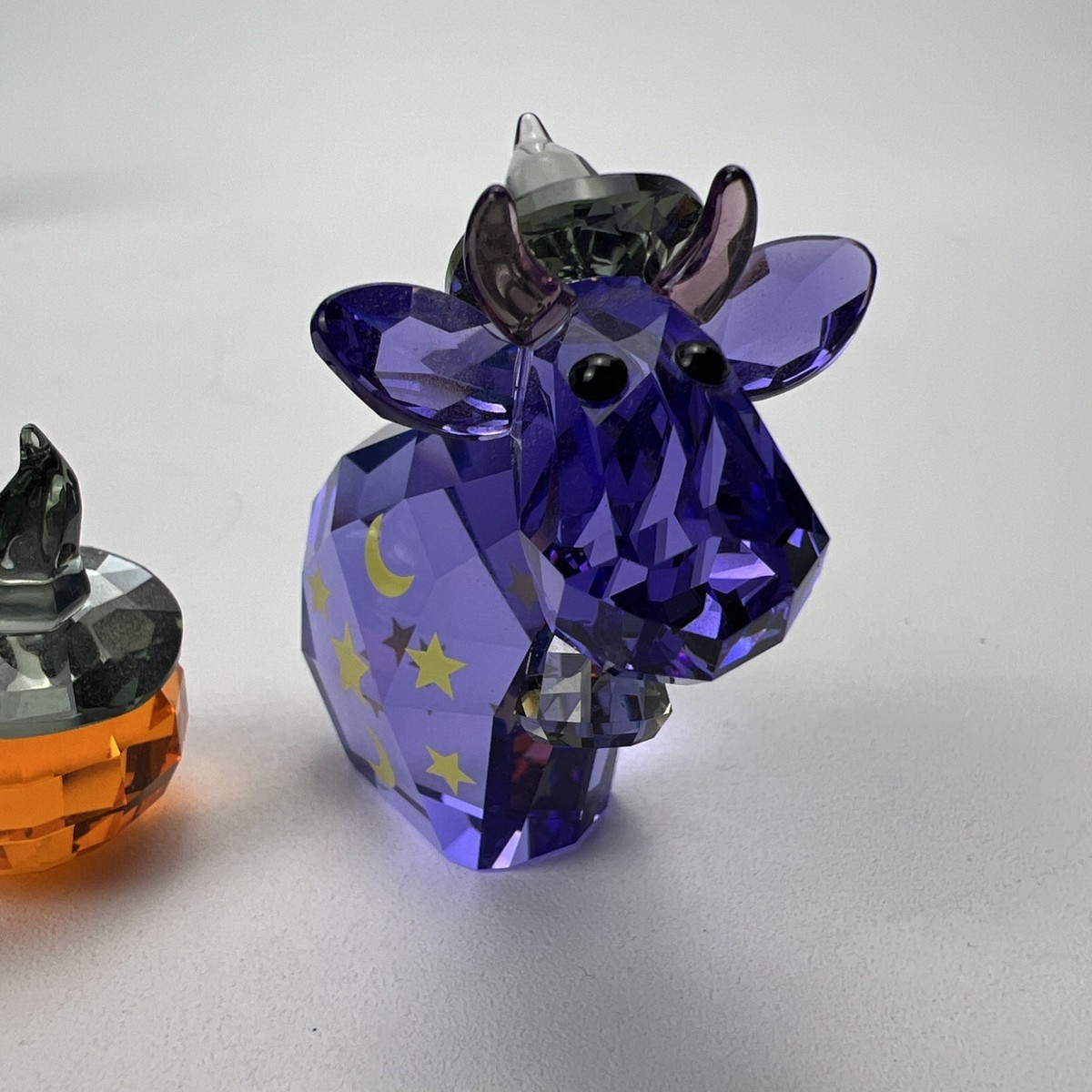 Swarovski Magic Mo Crystal Cow Figurine with Pumpkin Halloween Set