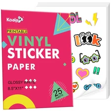 Koala Printable Vinyl Sticker Paper for Inkjet and Laser Printers, 25 Sheets ...