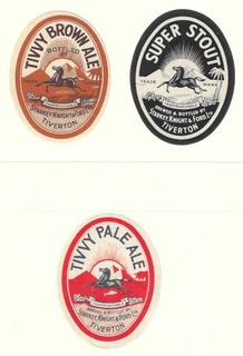 THREE VINTAGE STARKEY KNIGHT & FORD BEER BOTTLE LABELS TIVERTON DEVON.