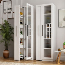 Narrow Pull-Out Kitchen Pantry Cabinet with Glass Doors Spice Rack