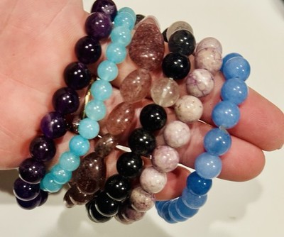 6 Stück Posten natürliche verschiedene Kristall Heilung Stretch Edelstein Armbänder