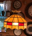 Vtg Art Nouveau Tiffany Style Leaded Slag Glass Hanging Swag Chain Ceiling Light
