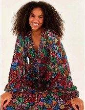 NWOT Farm Rio Garden Floral Satin Viscose Midi Dress Multicolor XS