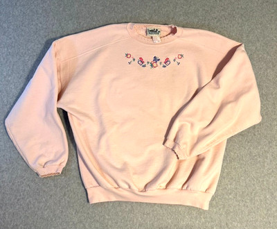 Vtg Women s NORTHERN REFLECTIONS Pink Sweatshirt Large Grandma Floral Embroidery