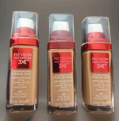 Revlon Age Defying 3X Liquid Foundation 65 True Beige 1 fl oz each (3 PACK) New